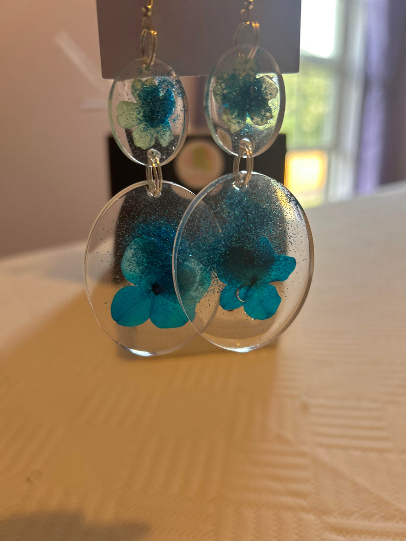 Blue Flower Hanging Earring